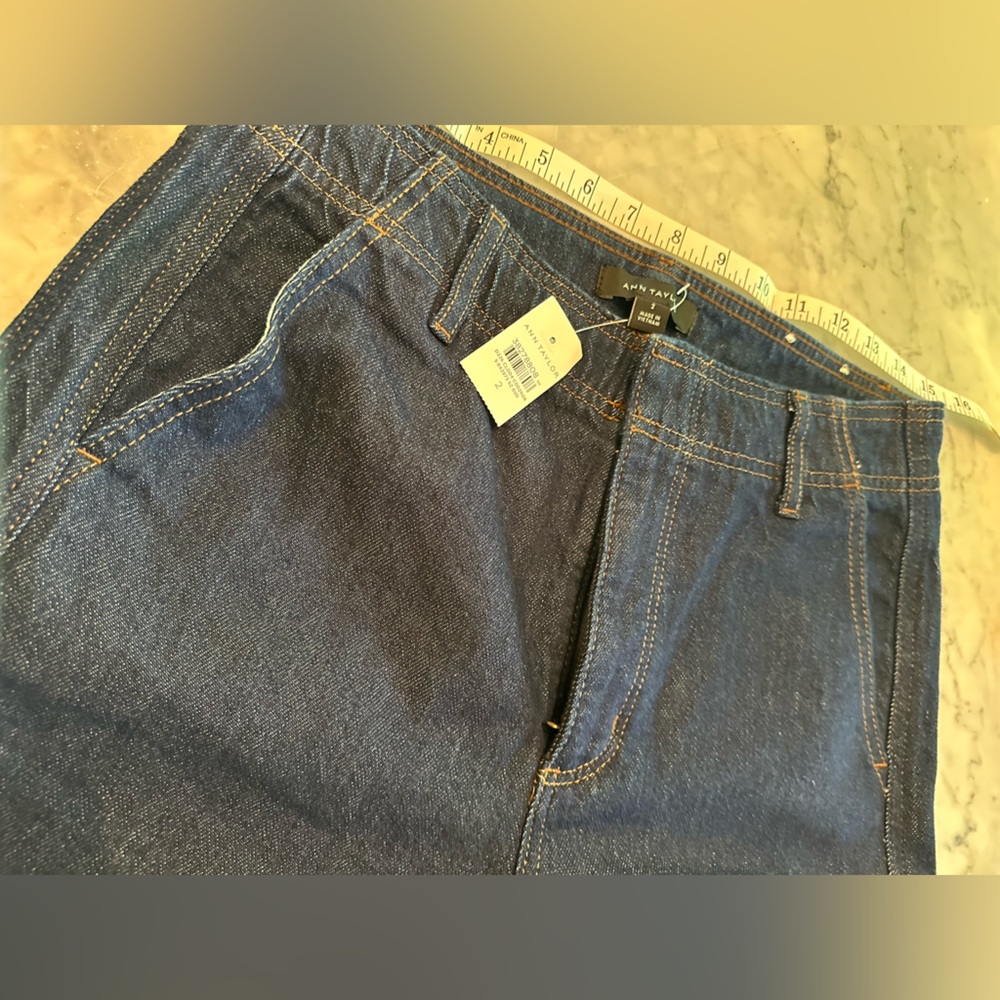 NWT Ann Taylor The Seamed Wide-Leg Trouser Jean Classic Rinse Dark Blue - Picture 9 of 10